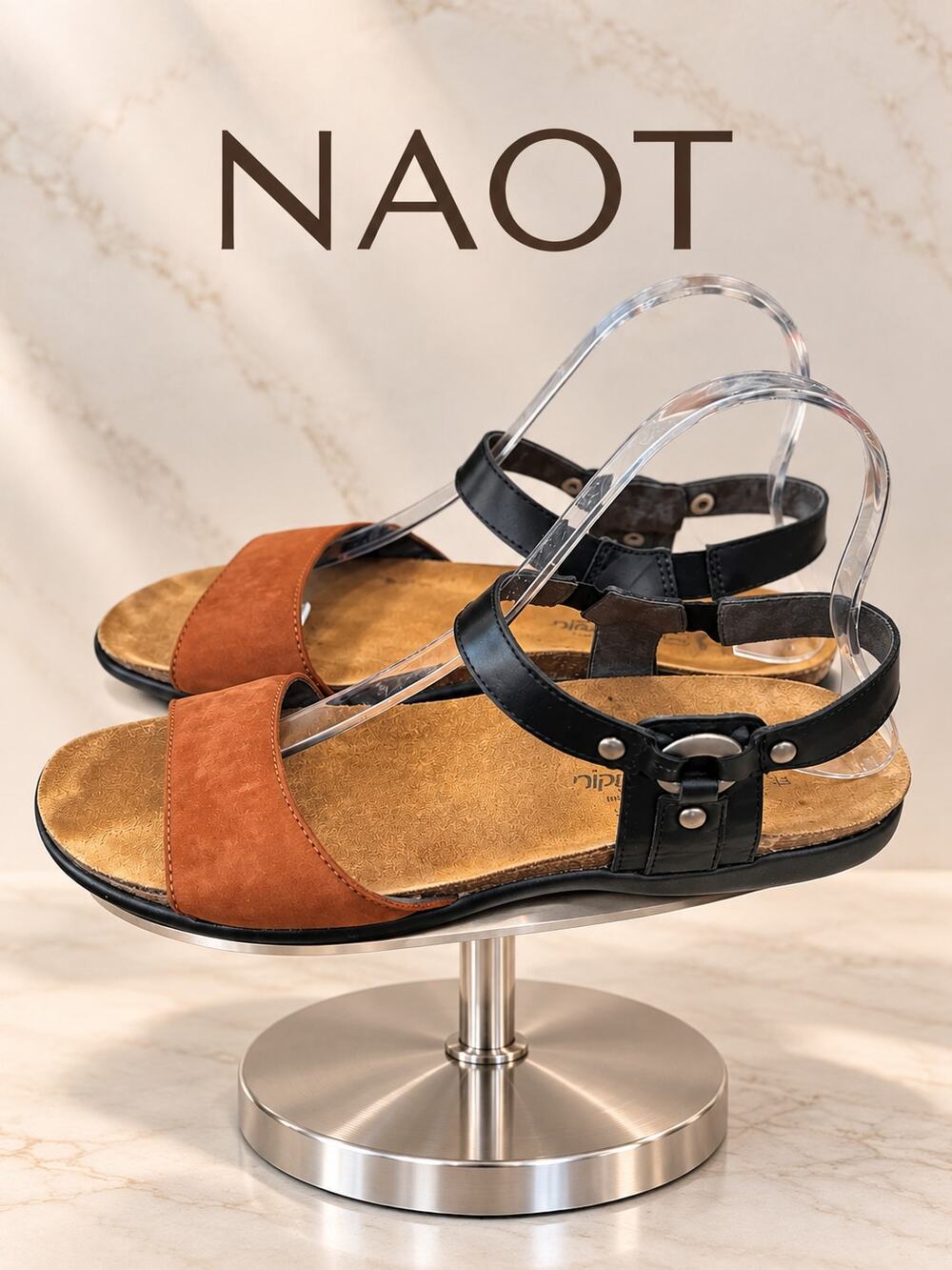 Naot Sabrina Brown Suede Black Leather Sandals EU 39 Ladies 8